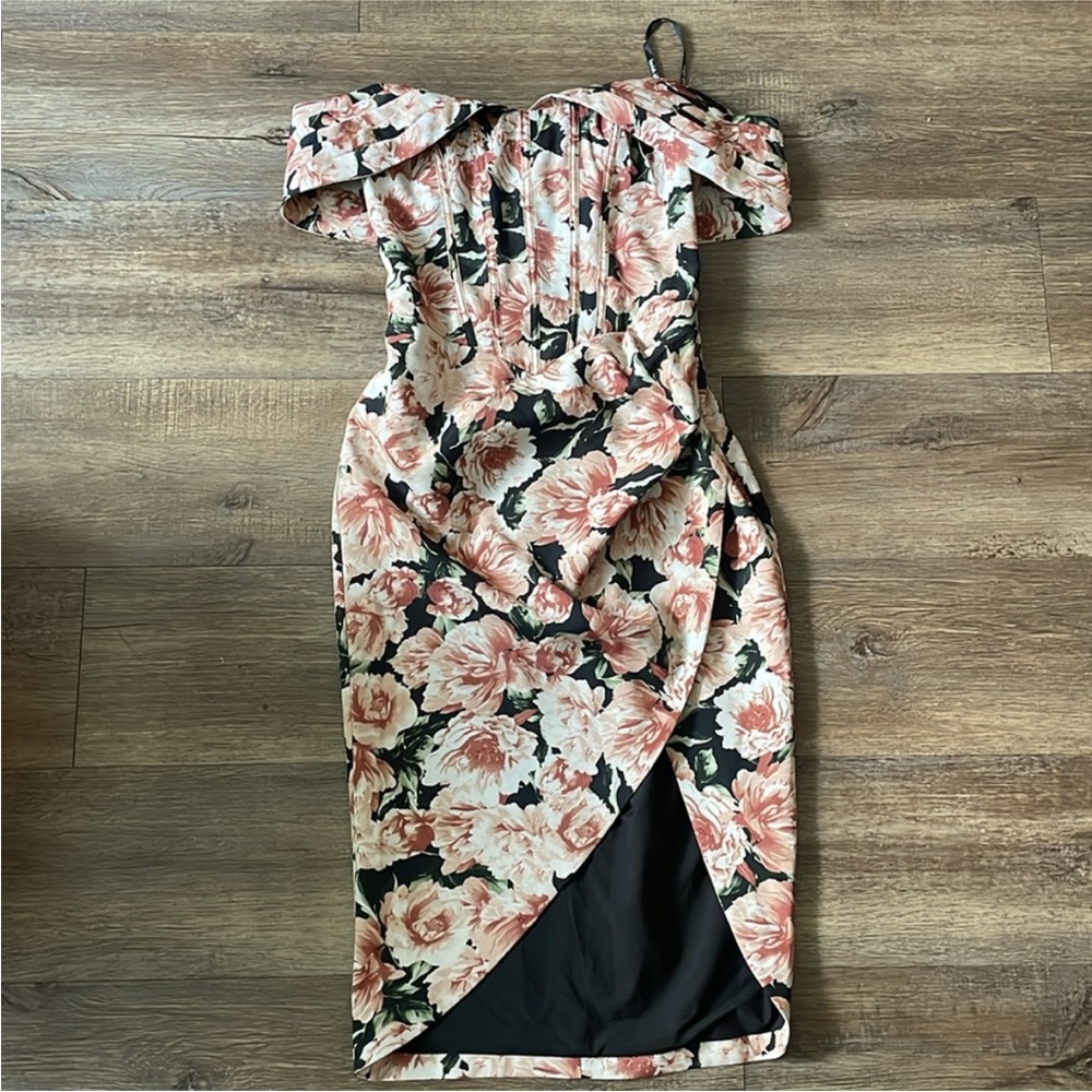 Lavish Alice Bardot Wrap Midi Dress in Dark Floral